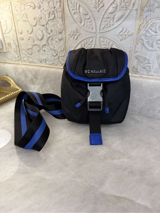 MZ Wallace Handbags - MZ Wallace Black Nylon Crossbody Bag with Cobalt Blue Trim